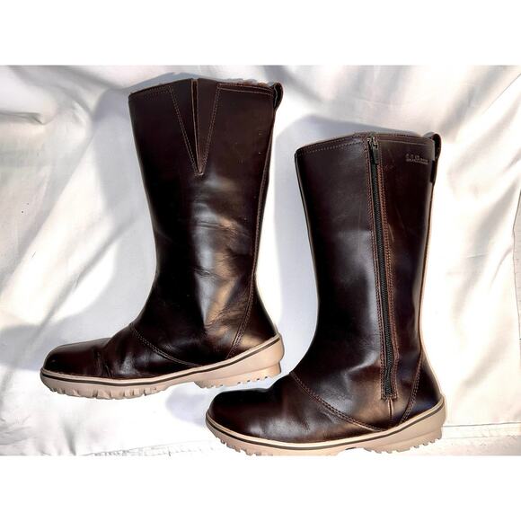 LL BEAN BROWN LEATHER TEK 2.5 WATERPROOF PRIMALOFT LINED FULL ZIP TALL BOOT 7 M - Picture 4 of 8